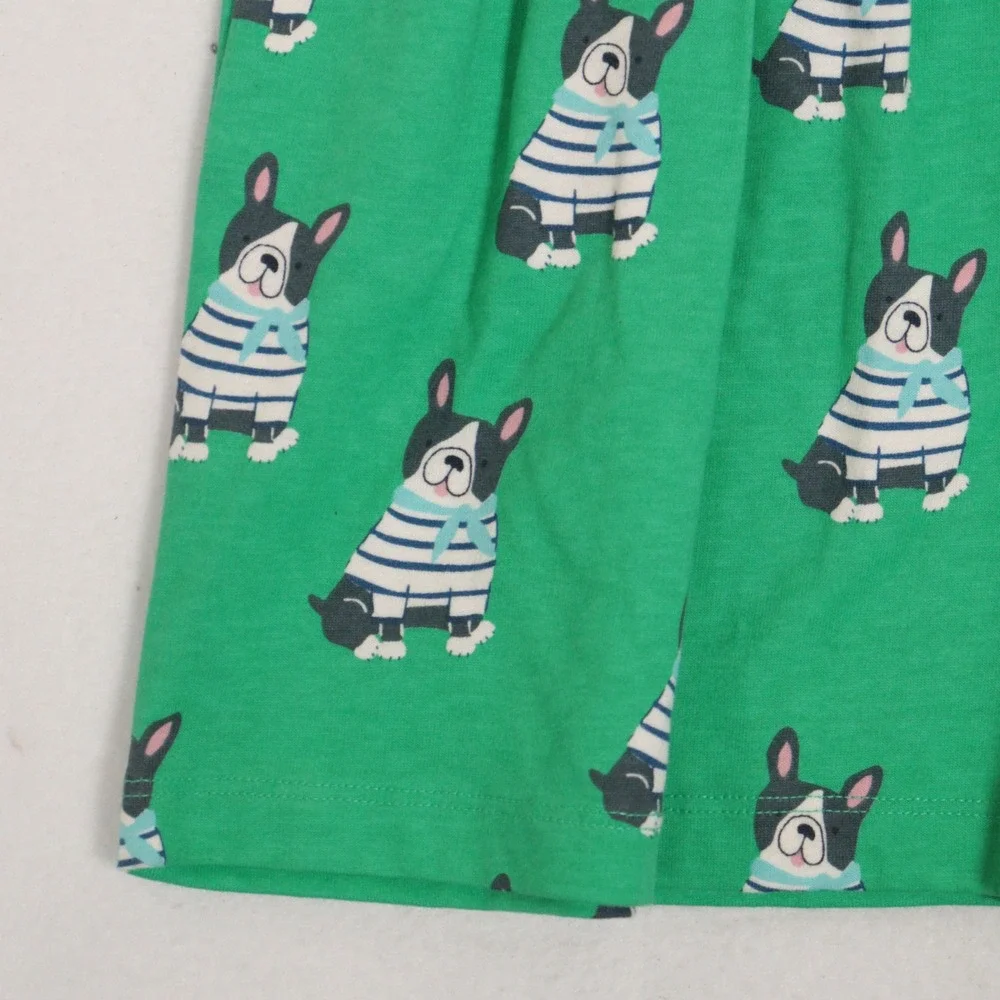 Mini Boden Girls Dress French Bulldog Stripes Green 100% Cotton Kids 4-5Y NWT